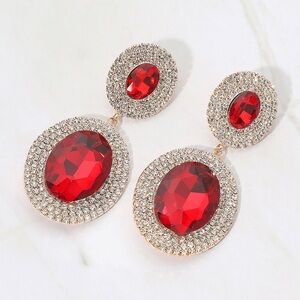 Teardrop Glass Rhinestone Paved Evening Statement Earrings